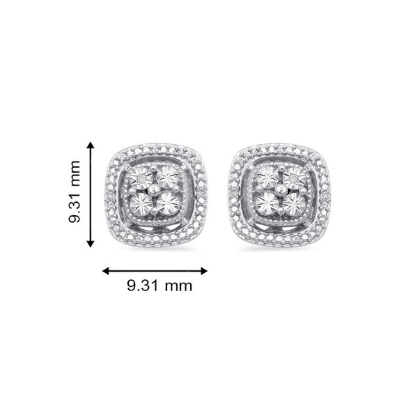 NIB $124.98 Value Sterling Silver With White Diamonds Square Shape Stud Earrings - Picture 5 of 9